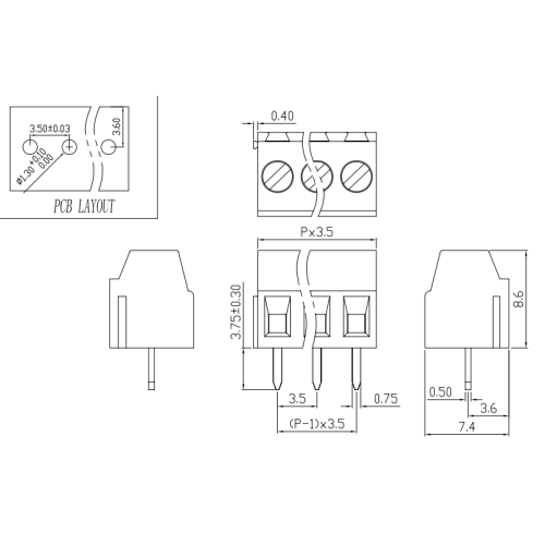 3.5mmピッチネジタイプPCB端子ブロック2p3Pはスプライスできます